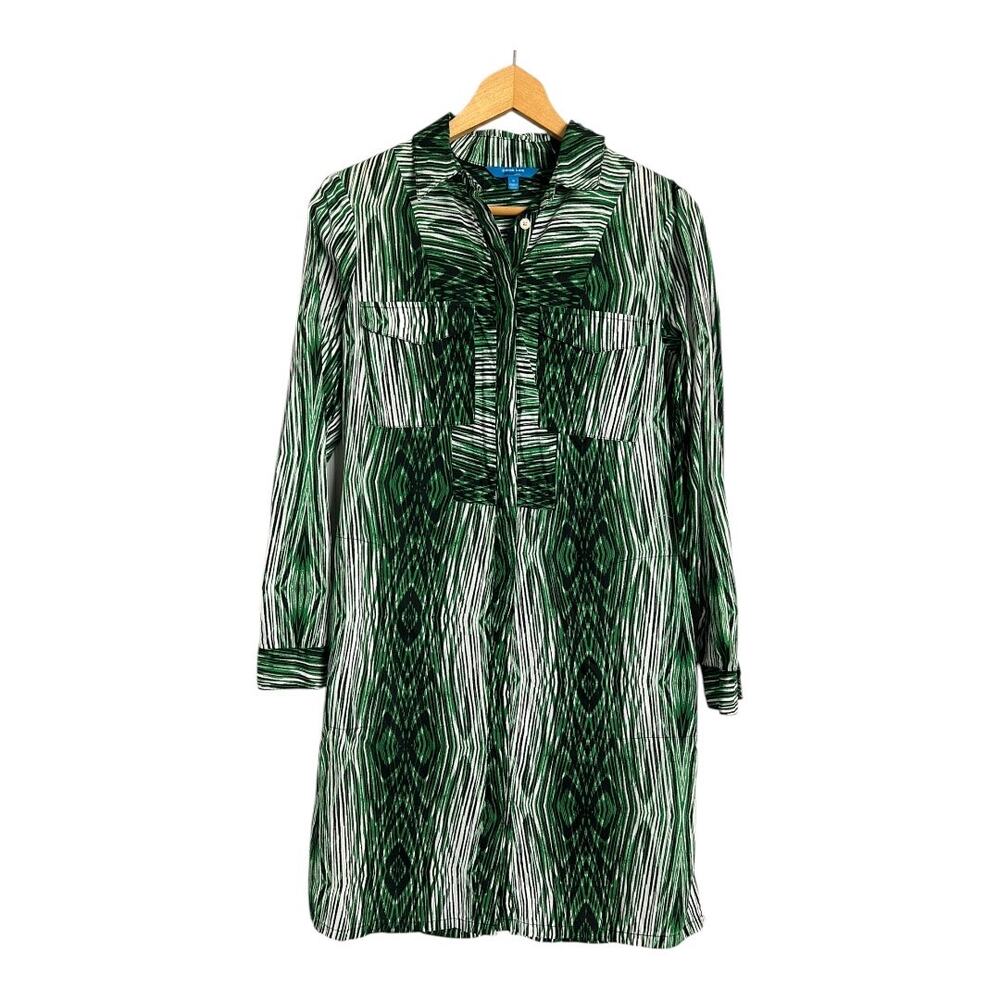 Derek Lam Design Nation Shirt Dress Womens Small Green Snakeskin Print Cotton
